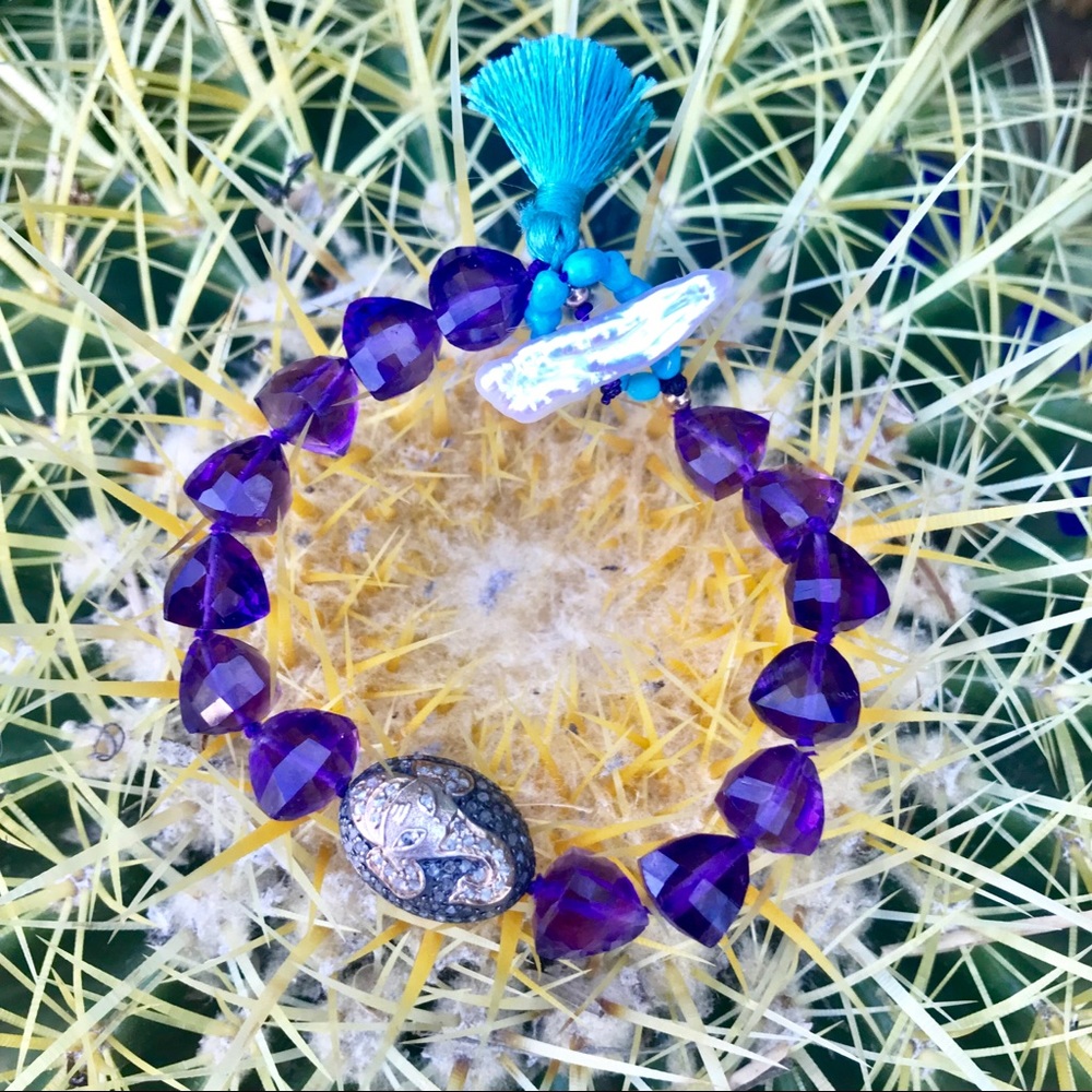 Lady Daisy diamond Ganesh & amethyst bracelet